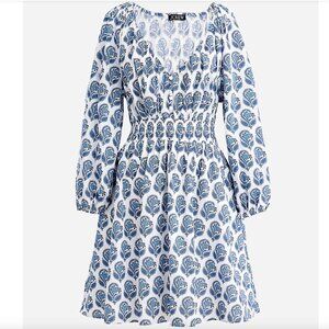 J-Crew Cotton V-neck mini dress in blue bouquet block print
